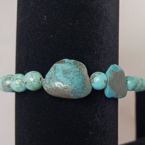 Turquoise Bracelet bead and natural  cabochon stones 8 inches toggle clasp